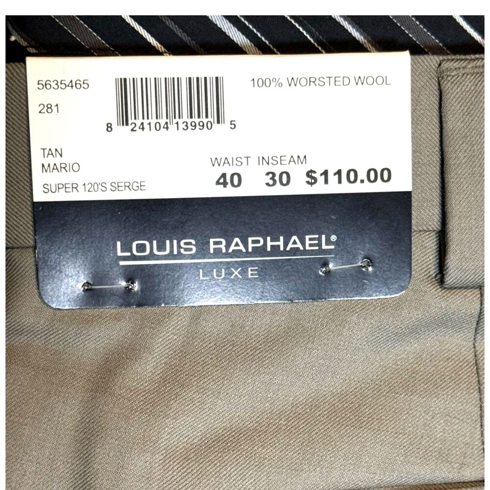 Louis Raphael Luxe Tan Super 120s Wool Trousers Pleated Pants 40x30 NWT - Picture 10 of 10